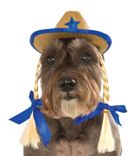 Pets Cowboy Hat - Various Colors - Small/Medium / Cowgirl w/ Braids - Pet Costumes & Accessories 10