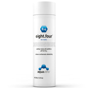 Eight four pH buffer for reefs by aquavitro on a white background