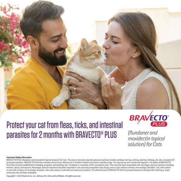 Bravecto plus topical for cats protects your cat from fleas,ticks and intestinal parasites for 2 months