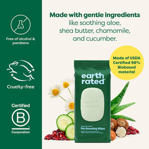 Earth Rated Hypoallergenic Dog Grooming Wipes- White Tea & Basil Scented (100 count)
