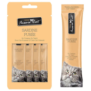Fussie Cat Sardine Puree Lickable Cat Treats, 0.5-oz x 4-tubes