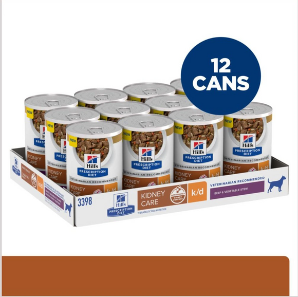 Hill’s Prescription Diet k/d Kidney Care Beef & Vegetable Stew Canned Dog Food (12.5 oz x 12 cans) - Prescription Dog