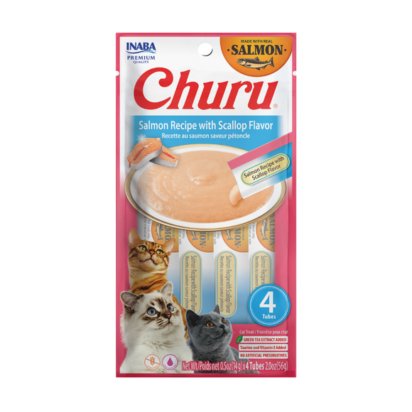 Inaba Churu Salmon with Scallop Recipe Lickable Cat Treats 0.5-oz tube - 4 Count - Cat Treats 1
