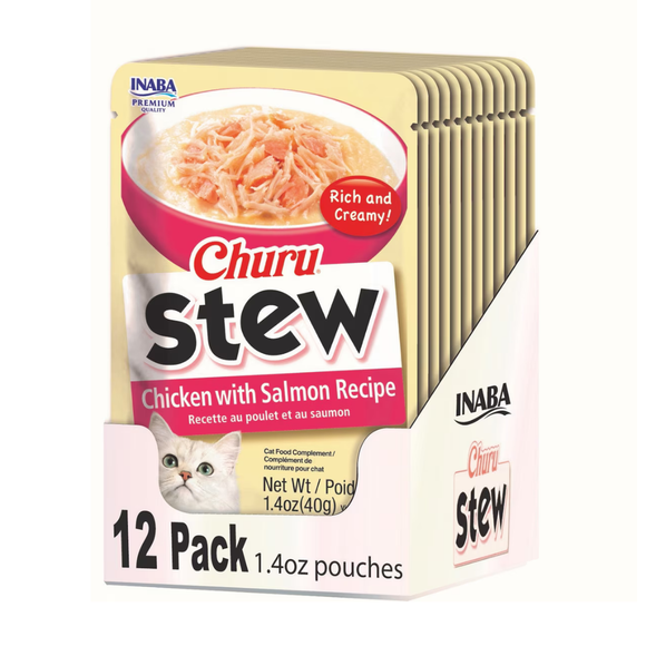 Inaba Churu Stew for Cats (1.4 oz x 12 puches) - Chicken & Salmon Recipe - Cat Food 10