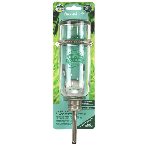 Oxbow Chew Proof Glass Water Bottle with Holder for Small Animals