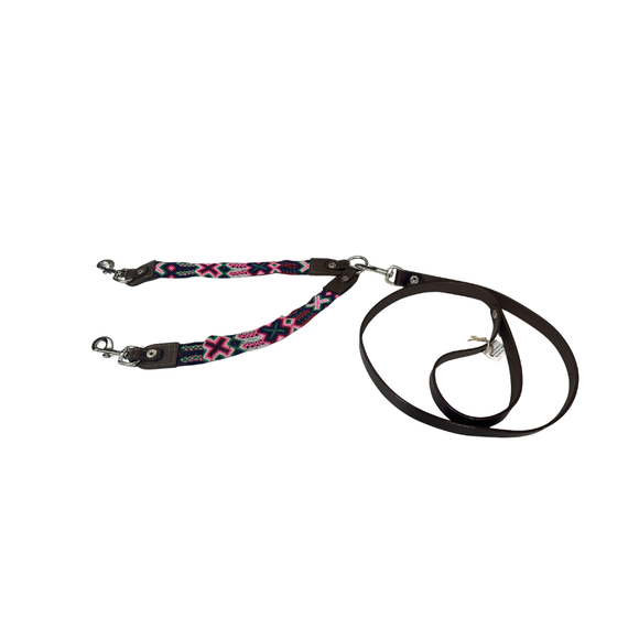 Tulum Handmade Artesanal Leather Double Leash Multi-Colors Assorted Colors - Thick Double Leash - Leashes Collars &