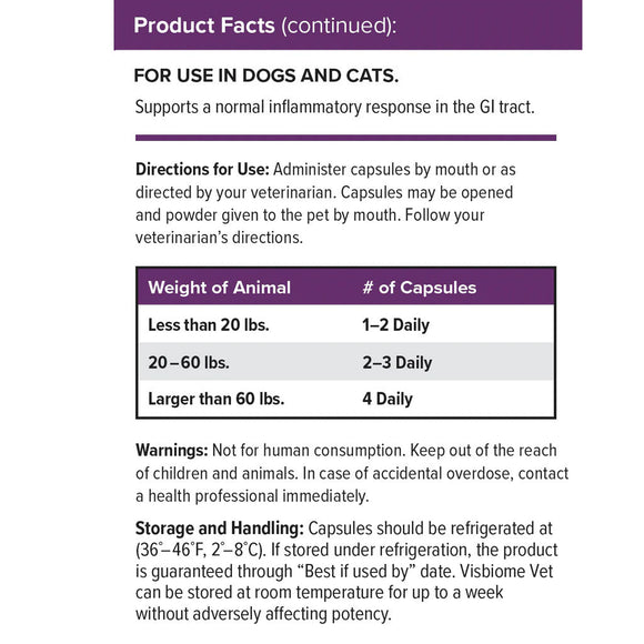 Visbiome Vet High Potency Probiotic Capsules for Pets