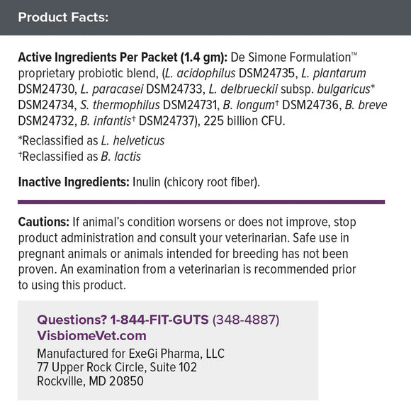 Visbiome Vet High Potency Probiotic Packets for Dogs & Cats