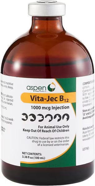 Vitamin B12 (Generic) Injectable Solution for Pets 100-ml (1000mcg/ml) (Manufacturer may vary) - Pet Medicine 4