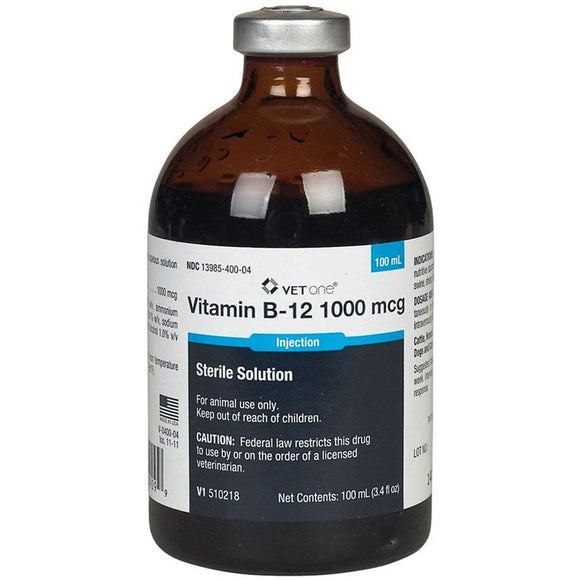 Vitamin B12 (Generic) Injectable Solution for Pets 100-ml (1000mcg/ml) (Manufacturer may vary) - Pet Medicine 2